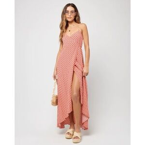 L*SPACE Junie Summatime Check Floral High Low Wrap Maxi Dress Size Medium NWT